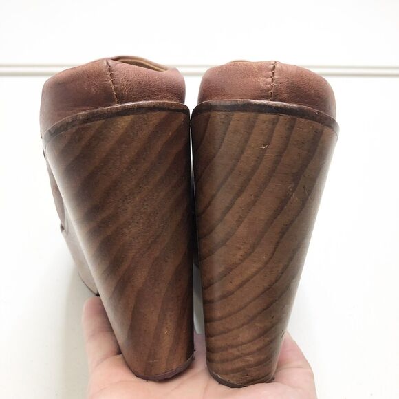 Free People Chance Platform Wooden Clogs Brown Size 38 Genuine Leather - Picture 4 of 9